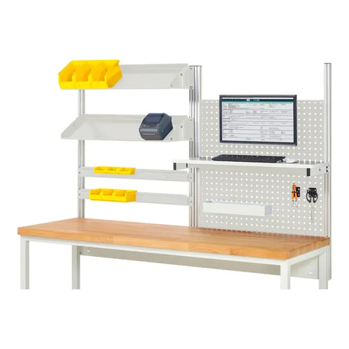Rau System-Aufbau Komplettset 05 für Arbeitstisch mit 200cm Breite - Werktisch Komplettset mit 4 Systemstützen, 2 Lochplatten und Flachbildschirmhalterung. Ideal für optimale Raumnutzung und maximale Flexibilität bei der Gestaltung Ihres Arbeitsplatzes.