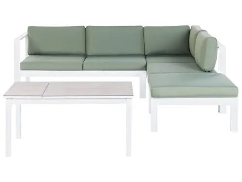 Beliani Lounge Set weiß Aluminium Ecksofa mit Auflagen grün