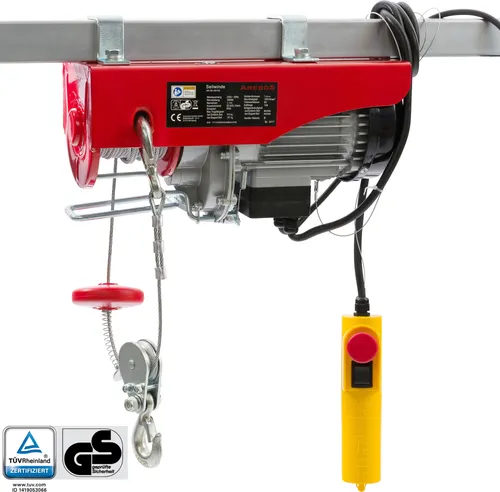 Arebos Seilwinde AR-HE-SW100 - 200kg Traglast, 12m Hubhöhe - Elektrische Hebezeuge mit 500 W Kupfermotor, ideal zum sicheren Heben von Lasten bis 200 kg in Werkstatt, Garten und Lagerhallen.