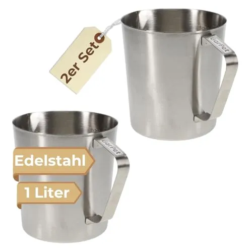 2er Set Messbecher Edelstahl Messbecher 1l Cocktail Meßbecher Litermaß spülmaschinenfest ML OZ 1000 ML Messkanne Milchkännchen Milchaufschäumer