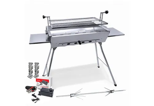 Grillpeter Holzkohlegrill Mangal Ideal mit Döner Hähnchen Drehspieß Motor - Multifunktionaler Holzkohlegrill mit 2mm Edelstahl und Drehspieß für köstliche Grillgerichte. Ideal für Schaschlik, Hähnchen und mehr. Einfache Handhabung, regulierbare Luftzufuhr und großzügige Grillfläche.