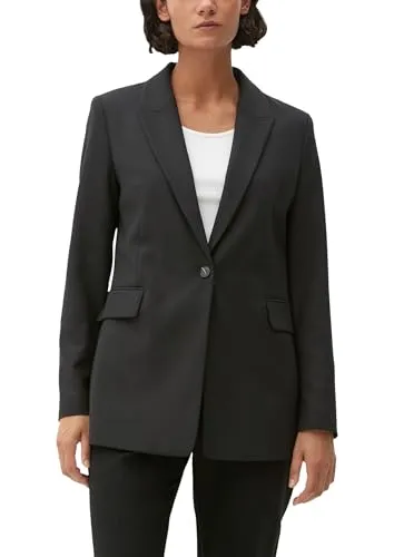 S.Oliver BLACK LABEL Damen Blazer 150.11.899.15.152.2102883, Schwarz, 46 EU - Eleganter Blazer für Damen mit Reverskragen und angedeuteter Tasche, ideal für schicke Anlässe und Büro-Outfits.