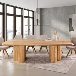 Riess-Ambiente Massiver Esstisch ART DECO 240 cm aus Mangoholz - Robuster Esstisch für bis zu 12 Personen, gefertigt aus naturbelassenem Mangoholz. Mit markanten Säulenfüßen und großzügiger Tischplatte ideal für gesellige Abende und große Familien.