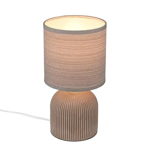BRILONER - Tischlampe mit Stoffschirm, Kabelschalter, Keramikfuß, Lampe, Nachttischlampe, Tischleuchte, Dekolampe Flur, Bürolampe, Leselampe, Wohnzimmer, Schlafzimmer, 15x28 cm (DxH), Braun