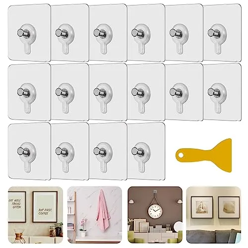 Stück Klebe Schrauben Für Wand, Klebeschrauben Ohne Bohren, Bilderhaken Selbstklebend Mit Schaber, Klebehaken Transparent Für Küche Badezimmer Schrank Büro 16