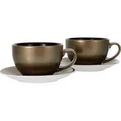 CreaTable GOLDEN DAYS Cappuccino Set, 4-teiliges Geschirrset - Thermobehälter und Geschirrset mit luxuriösem Design, spülmaschinen- und mikrowellengeeignet, ideal für stilvolle Kaffeemomente.