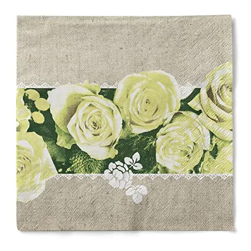Mank Servietten aus Tissue 40 x 40 cm | 1/4 Falz Dinner Serviette | hochwertige Einmal-Serviette | 100 Stück | Lovely Roses (Gelb)
