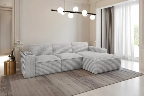 Kaiser Möbel Ecksofa Siena L-Form, Hellgrau Rechts - Ecksofa Siena L-Form – Stilvolles Design mit hochelastischem Schaumstoff für optimalen Komfort und Anpassungsfähigkeit in jedem Wohnzimmer.