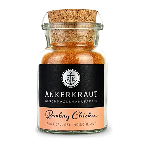 Ankerkraut Bombay Chicken, exotischer BBQ-Rub für Hähnchen und Chicken-Wings, Lecker Geflügel Kochen Grillen Zu Hause, Premium Qualität, 90 g im Korkenglas