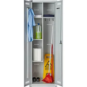 Bisley-Light Mehrzweckschrank GL06AZ245 - Flügeltürenschrank aus Metall, lichtgrau, mit abschließbarem Zylinderschloss und 4 Fachböden für sichere Aufbewahrung von Putzmitteln. Ideal für Ordnung und Sicherheit im Haushalt oder Büro.