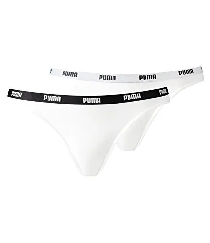 PUMA Damen Iconic Bikini 2P Unterwäsche, White, XS (2er Pack)