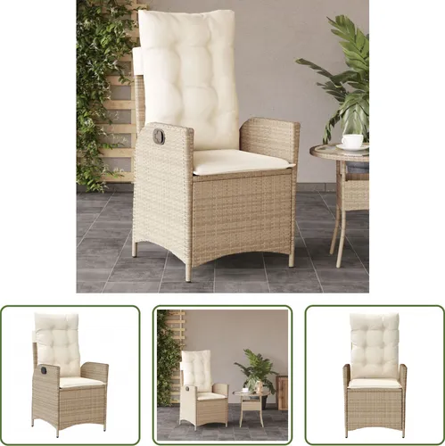 Vidaxl Verstellbarer Gartensessel mit Kissen – Beige Poly Rattan