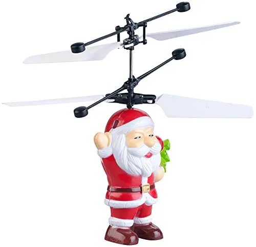 Simulus Fliegender Nikolaus - Selbstfliegender Hubschrauber-Santa mit bunter LED-Beleuchtung. Schwebt über Hindernisse und begeistert mit einfacher Handsteuerung. Ideal für festliche Dekoration und stimmungsvolle Weihnachtsatmosphäre.