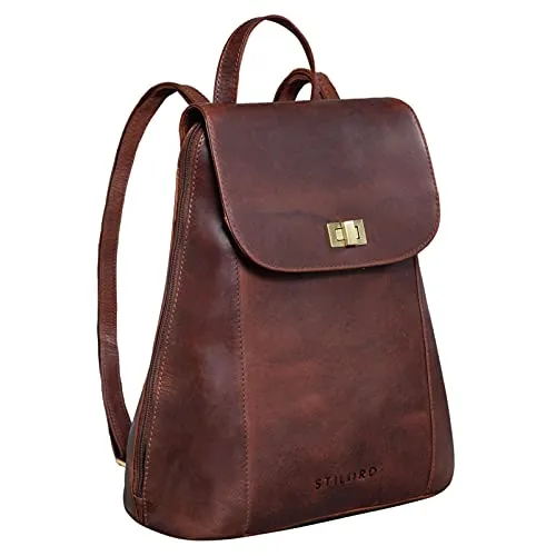 STILORD 'Victoria II' Lederrucksack Damen - Eleganter Vintage Rucksack für 13 Zoll MacBook - Damen-Rucksackhandtaschen aus echtem Rindsleder, ideal für Schule und Büro. Ergonomische Trageriemen sorgen für Komfort, während das kompakte Design viel Stauraum bietet.