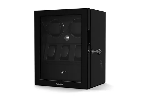 Klarstein ChronoVault Uhrenbeweger für 5 Uhren - Uhrenbeweger aus hochwertigem veganen Leder mit leisem japanischen Motor, ideal für Automatikuhren. Vier Rotationsmodi und integrierte Schmuckschublade bieten vielseitige Nutzung.