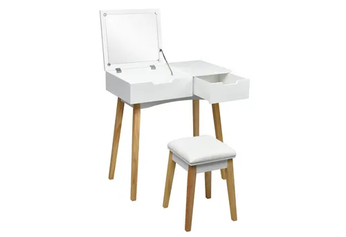 COSTWAY Schminktisch Frisiertisch, mit Hocker, Klappspiegel und Schublade, Weiß