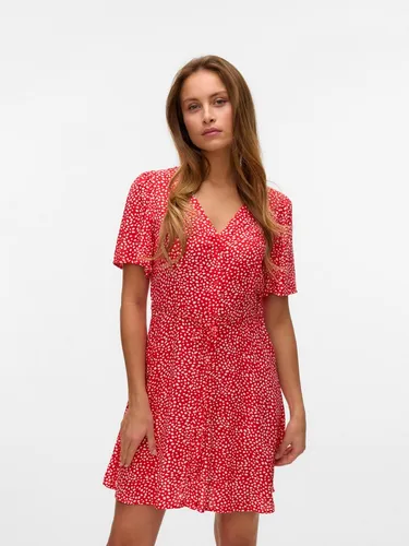 Vero Moda Minikleid VMALBA SS SHORT DRESS WVN NOOS - Druckkleid in Fiery Red mit modischem V-Ausschnitt, kühlendem und pflegeleichtem Material, ideal für warme Tage.