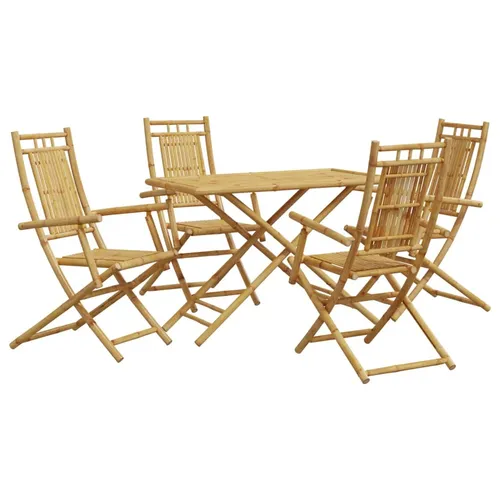 vidaXL 5-tlg. Garten-Essgruppe Bambus - Klappbar und Langlebig - Gartenmöbel-Set aus strapazierfähigem Bambus, klappbar für einfache Lagerung. Ideal zum Essen und Entspannen im Freien, bietet höchsten Komfort und eine stabile Tischplatte.