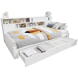 Kindertagesbett, 140 x 190 cm, Einzelbett, multifunktionales Kinderbett mit Schubladen, Regal und Aufbewahrungsschrank, Bettkasten mit Stauraum