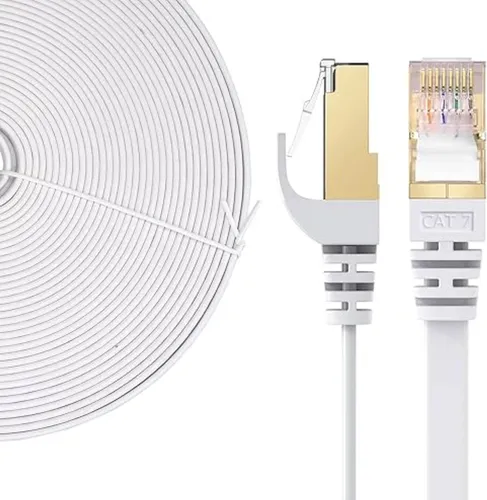 Elfcam - Cat 7 LAN Netzwerkkabel Flachkabel Ethernet RJ45 Geschirmt SFTP - 1 m (Flach Weiß), 10 Gbps, 600 MHz, 100 % Kupfer, Ultra-Schnell, Störungsfrei, Ideal für PC, Konsole, Router, Modem, Glasfaserbox