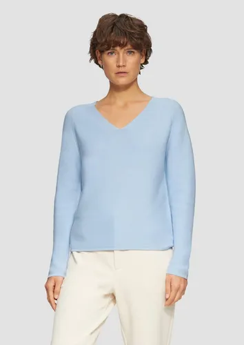 s.Oliver Longpullover Strickpullover Gerippter Strickpullover aus Baumwollmix mit V-Ausschnitt