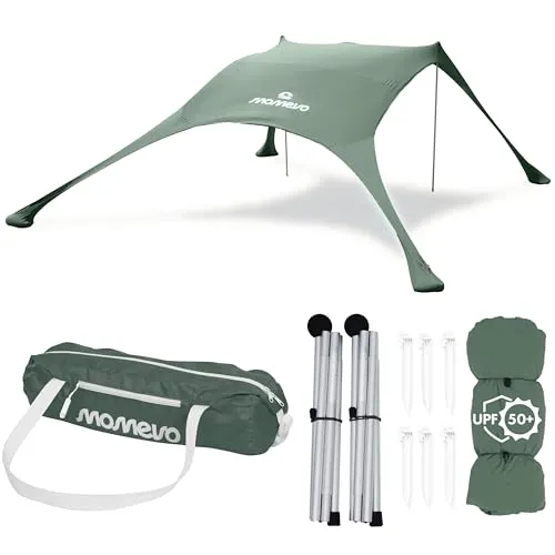 MOMEVO - Sunsail Young Family Strandzelt mit UV Schutz 50+ - Großes 5x5 Meter Sonnensegel für bis zu 4 Personen, ideal für Strand und Park. Leicht und robust mit schnellem Auf- und Abbau in unter 2 Minuten. Zertifizierter UV Schutz sorgt für Sicherheit bei Sonne und Wind.