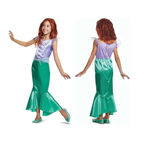 Disney Official Classic Ariel Kostüm für Kinder - Kostüme für Kinder: Verzauberndes Ariel-Kleid mit satiniertem Oberteil und Fischschwanzrock für fantasievolles Spielen und magische Momente.