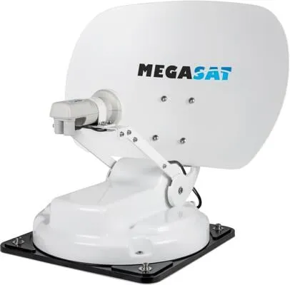 Megasat Caravanman Kompakt 3 – Vollautomatische Satelliten Antenne für Camping - SAT-Installationsset mit nur 17 cm Höhe im eingefahrenen Zustand. Ideal für Caravan, Kastenwagen und Reisemobile. Smartes Steuergerät mit kostenloser App für einfache Satellitenwahl und Firmware-Updates.