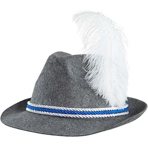 dressforfun 302849 Trachtenhut mit Feder, Sepplhut für Oktoberfest, Trachten Party, grau blau weiß