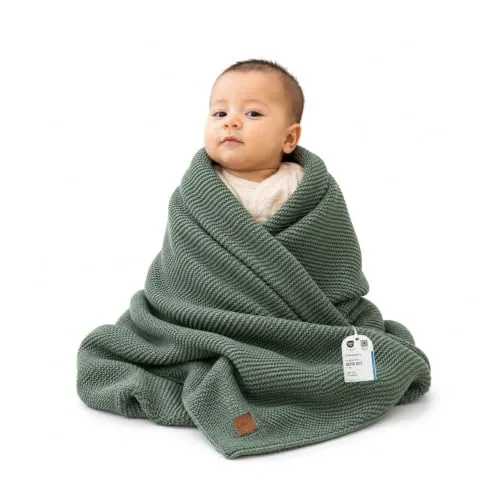 Little Dedi Alina Baby Weiche Strickdecke, 80x100 cm. Grün, Weich & Atmungsaktiv – Oeko-Tex Zertifiziert – Leicht & Kuschelig – Perfekt für Neugeborene, Kleinkinder, Kinderbett, Kinderwagen