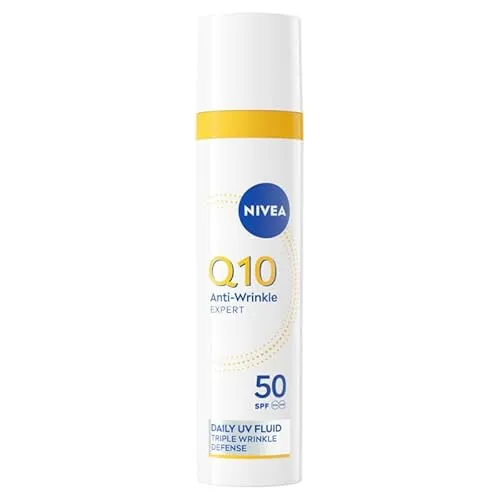 NIVEA Q10 Anti-Falten Expert – Tägliche Anti-UV-Flüssigkeit LSF 50 – Gesichtspflege für Falten – hoher UVA/UVB-Schutz – 12H Anti-Brillanz – Q10 Pur & Glycostop – für alle Hauttypen – 40 ml