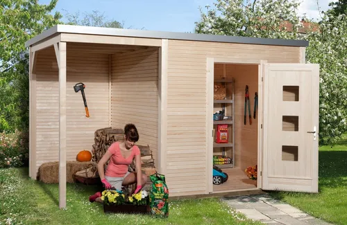 wekaLine 413 A Gr.1 Gartenhaus, natur, 45 mm - Gartenhaus von Weka, ideal für stilvolle Gartenprojekte, robustes Design mit 45 mm Wandstärke für optimale Isolierung.