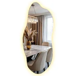 Tulup LED-Wandspiegel in Blaugrau, 35x80 cm - Moderner LED-Wandspiegel mit asymmetrischem Design und rahmenloser Konstruktion. Ideal für jeden Raum, bringt er Eleganz und Stil in Ihr Zuhause. Verfügbar in verschiedenen Lichtfarben und leicht zu montieren.