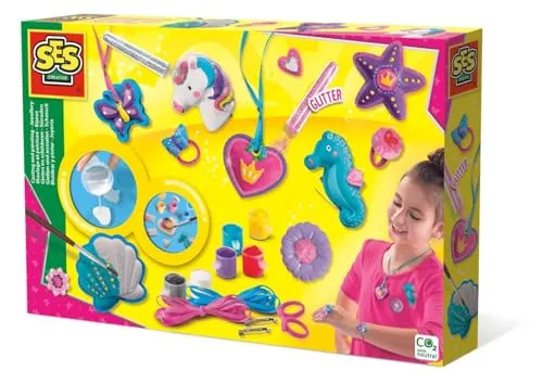 SES Creative 01291 - Schmuck Selber Machen Gips Gießen, Kreatives Bastelset für Kinder, Diverse Farben