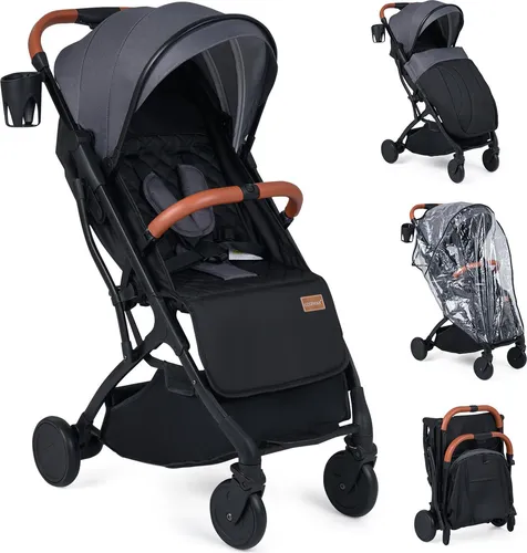 COSTWAY Kinderwagen, Reisebuggy mit Regenschutz, Rückenlehne, Fußstütze, Verdeck & Griff, Babywagen, Buggy für Baby bis 3 Jahren, Grau