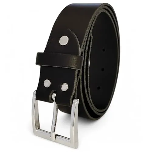 FRONHOFER klassischer Herrengürtel 38mm breit, Leder, silberne Gürtelschnalle, extra Schraube, kürzbar, Wechselgürtel, 18580, Größe:Körperumfang 95 cm/Gesamtlänge 110 cm, Farbe:Schwarz