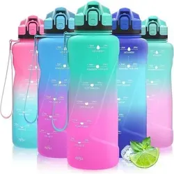 Trinkflasche Tritan Auslaufsicher Zeitmarkierung 1500 ml Smaragd-lila