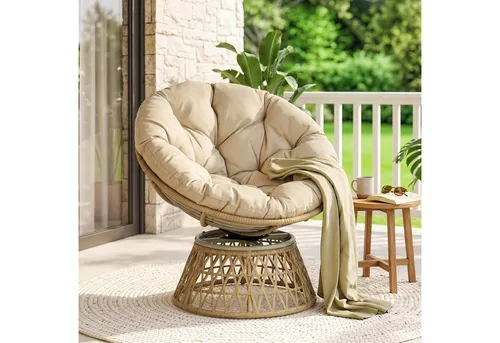 Outsunny Papasansessel Korbsessel Rattan mit 360° Drehfunktion - Liegen: Genießen Sie maximalen Komfort mit diesem drehbaren Rattansessel, der über ein wetterfestes Design und bequeme, dicke Kissen verfügt.