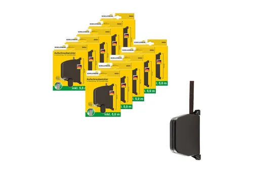 SCHELLENBERG Aufputz-Gurtwickler Aufschraubwickler für das Rollladensystem Mini, Gurtbreite 14 mm, Set, 10-tlg., schwenkbar, mit vormontiertem Rollladengurtband, braun oder weiß