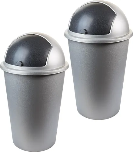 Mülleimer mit Schiebe-Deckel, 2 Stück, 50 Liter, anthrazit/silber