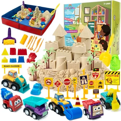 CROSOFMI Magic Sand Für Kinder - Faltbarer Sandkasten Set - Sandbastelsets für Kinder mit 2 Pfund formbarem Spielsand, ideal für kreative Spiele und leicht zu reinigen. Sicher und umweltfreundlich für unbeschwerten Spaß.