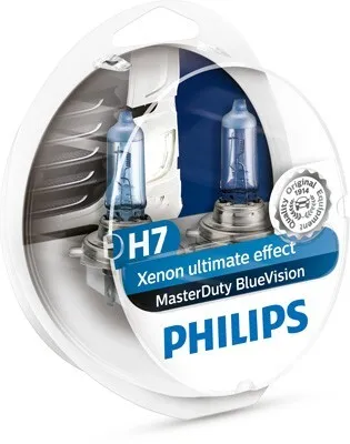 2x PHILIPS MasterDuty BlueVision H7 Glühlampen Fernlicht 24V 70W 4000K PX26d Halogen 13972MDBVS2