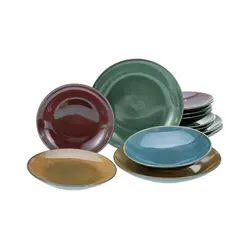 CreaTable Marrakesch Bunt Tellerset 12-tlg - Kombiservices mit 12 einzigartigen Steinzeugteilen, die deinen Tisch mit orientalischem Flair und intensiven Farben verschönern. Spülmaschinen- und mikrowellengeeignet, langlebig und bruchsicher!