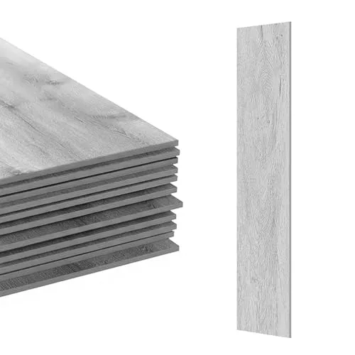 Relaxdays PVC Bodenbelag selbstklebend, 2,5m²/18 Stück, Holzoptik, Bad, Küche, Klebefliese 91x15cm rutschfest, Hellbraun