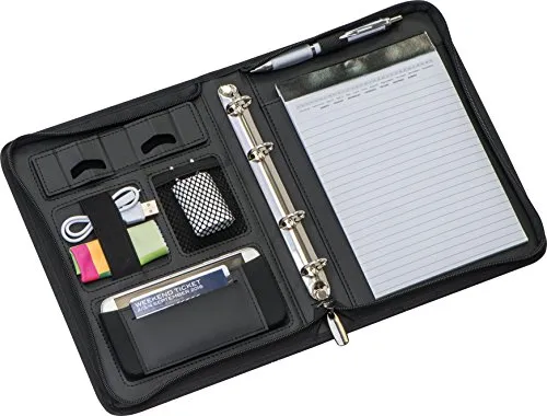 A5 Ringbuchmappe mit Reißverschluss Lederfaserstoff Mappe Buch Notizen Büro von notrash2003® Schwarz