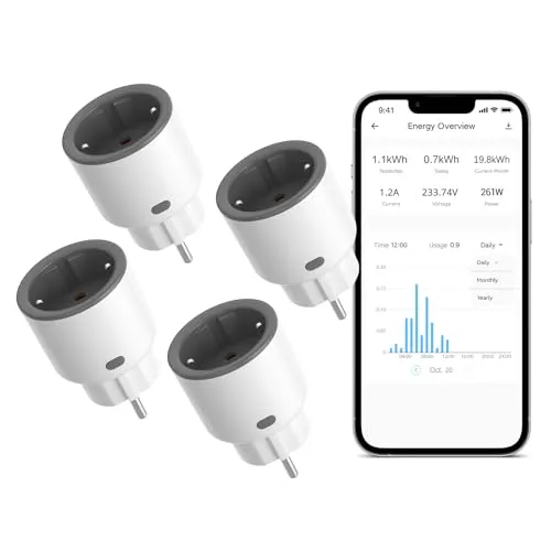 SONOFF S60TPF 16A 4000W Wlan Steckdose mit Strommessung, Smart Stecker 4er pack, Überlastschutz, Sprachsteuerung, Kompatibel mit Alexa/Google Home (2.4G WiFi)