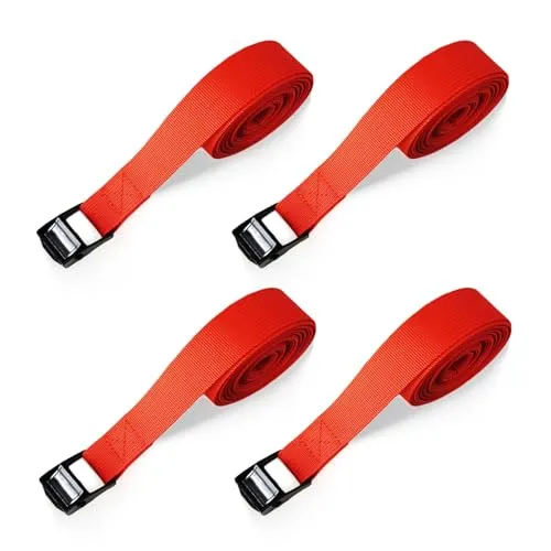 SHUBEIEUMI Spanngurte Befestigungsgurt 4 Stück, 2 x 50cm Spanngurt | Verstellbare Zurrgurte mit Klemmschloss, Gurte für Transport, Fracht, Gepäck, Camping (Rot)