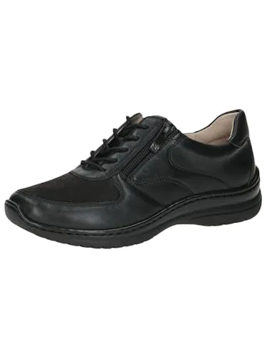 CAPRICE Comfort Damen Sneaker flach mit Reißverschluss, Schwarz (Black Comb), 36 EU - Damen-Sneaker mit H-Weite für breite Füße, innovativer CLIMOTION-Technologie für optimale Luftverteilung und austauschbare Innensohle für individuellen Komfort.