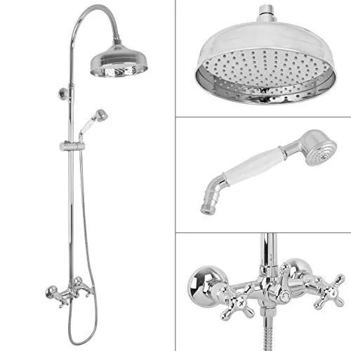 Welfenstein Nostalgie-Set 2D-HN081 Regenbrause Duscharmatur Aufputzmontage Retro Kreuzgriff Regendusche