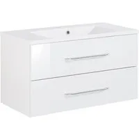 Fackelmann B.CLEVER Badmöbel Set 2-tlg 90 cm Weiß - Hochwertiges Badmöbelset aus MDF und Gussmarmor, ideal für stilvolle Badezimmer. Mit 2 Schubladen und modernen Chromgriffen, Made in Germany.